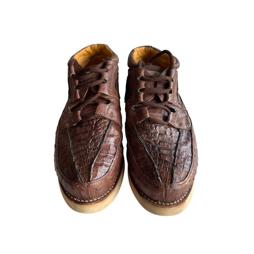 Los Altos Genuine BROWN Caiman Crocodile Ostrich Casual Shoes Lace Up 10.5